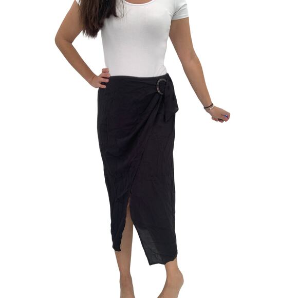 FORTUNE Swimwear Skirt Size S Black Side Wrap Midi Maxi Cover Up Casual - Picture 5 of 5